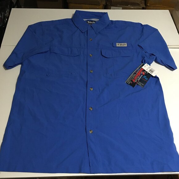 Bimini Bay Mens Large Blue Short Sleeve Fishing Shirt Vented NWT - Picture 1 of 9